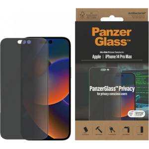 Panzer Стъклен протектор PanzerGlass за Apple iPhone 14 Pro Max, UWF Privacy, Antibacterial - Черен