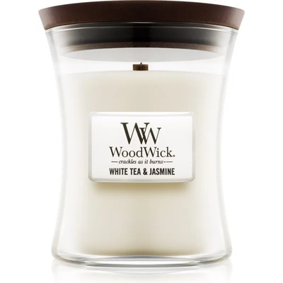 WoodWick White Tea & Jasmine ароматна свещ с дървен фитил 275 гр