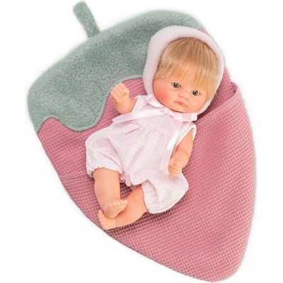 Кукла Asi Dolls Bomboncin - Бебе Чикита, с розов гащеризон в чувалче ягодка, 20 cm, розова (0117910)