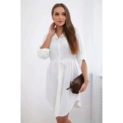 Kesi Dress with button fastening and fastening at the waist ecru