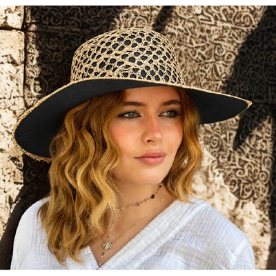 Krumlovanka letní dámský luxusní slaměný klobouk Big Brim Handcrafted Co-14012 černý