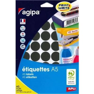 Etikety kruhové 24mm Agipa A5 čierne