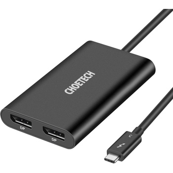 Choetech Хъб плъг-адаптер от USB Type C Thunderbolt 3 (40Gbps) към 2xDisplayPort Choetech HUB-D03, 4K, 60Hz, Черен (HUB-D03)