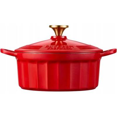 Buydeem Litinový hrnec CP521 smaltovaný 2,9 l do kuchyně Pastelově Červený