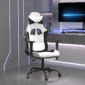 vidaXL Масажен гейминг стол с опора за крака Бял-черно изкуствена кожа (345421)