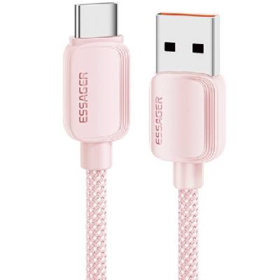 ES-X46 плетен кабел за зареждане и данни - USB-A към USB-C - 2 m - розов (87370)