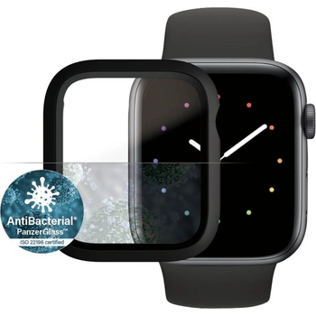 Panzer Стъклен протектор за часовник със силиконова рамка PanzerGlass за Apple watch Series 4/5/6/SE 44mm, AntiBacteria - Черна рамка, 118447