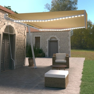 VidaXL Ručně zatahovací markýza s LED světlem 500 x 350 cm žlutobílá