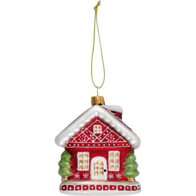 GREEN GATE Vánoční ozdoba House Winter Red, červená barva, sklo