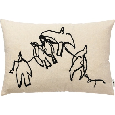 Ferm Living Poťah na vankúš s výšivkou Vuelo Natural 40 x 60 cm
