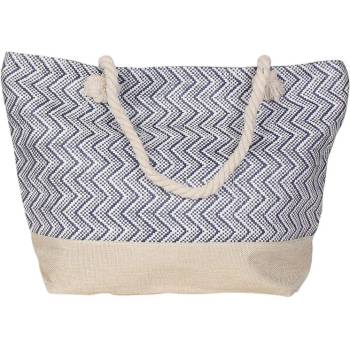 Бежова плажна чанта със зиг-загообразен десен