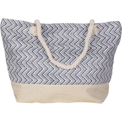 Бежова плажна чанта със зиг-загообразен десен