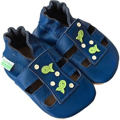 Hopi Hop kožené capáčky Barefoot Rybičky modré – Zboží Mobilmania