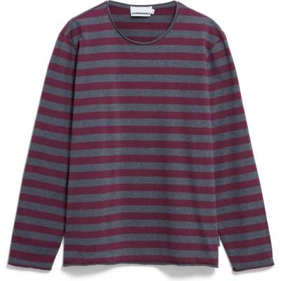 ARMEDANGELS Мъжка блуза с дълъг ръкав Armedangels Maarkos L/S Stripes Brushed Longsleeve - Steel Melange / Dark Cranberry (216-7088-0112)