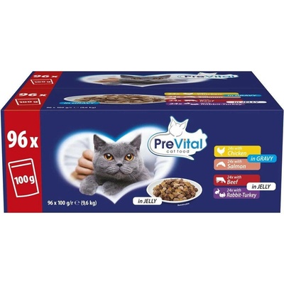 PreVital GIGA BOX kuře/losos/hovězí/králík-krůta 96 x 100 g