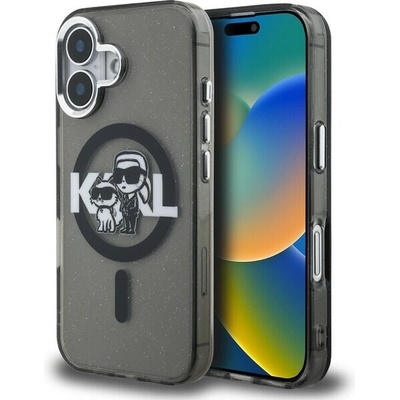 Karl Lagerfeld IML Glitter Karl and Choupette Sketch MagSafe kryt iPhone 16 čierny