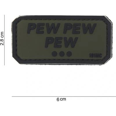Gumová nášivka 101 Inc nápis Pew Pew Pew - olivová