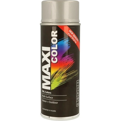 Maxi Color rýchloschnúca lesklá farba v spreji 400 ml RAL 9006 biely hliník