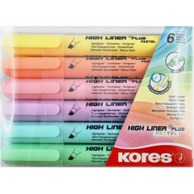 Zvýrazňovač KORES HIGH LINER PLUS PASTEL sada 6 farieb (36060)