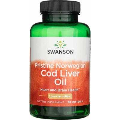 Swanson Cod Liver Oil Pristine Norwegian Olej z treščej pečene 1 g 60 softgel kapsúl
