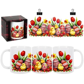 Подарък за Великден - Керамична чаша с червени яйца 300 мл (К101278-1)