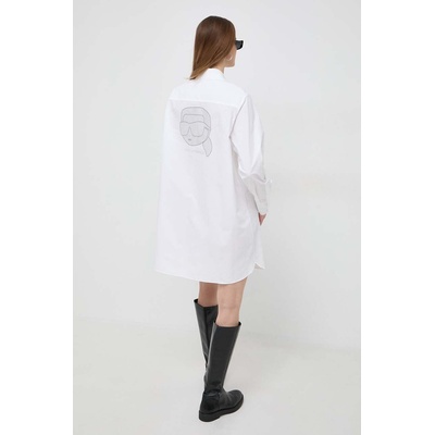 KARL LAGERFELD Памучна риза Karl Lagerfeld дамска в бяло със свободна кройка с класическа яка (240W1609)