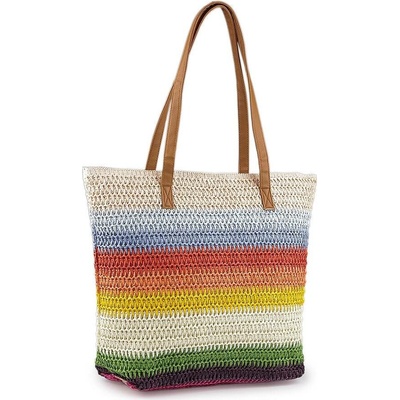 Háčkovaná kabelka z rafie lýka se zipem 46x37 cm střední 4 multikolor