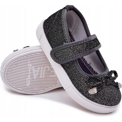 Dětské balerínky s mašličkou lesklé na suchý zip černé