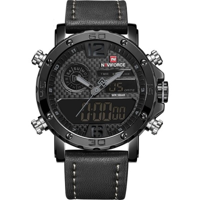 Naviforce Мъжки часовник NaviForce Evection, Кожа, Хронограф, Черен (NAVIFORCE-9134-BLACK-BLACK)