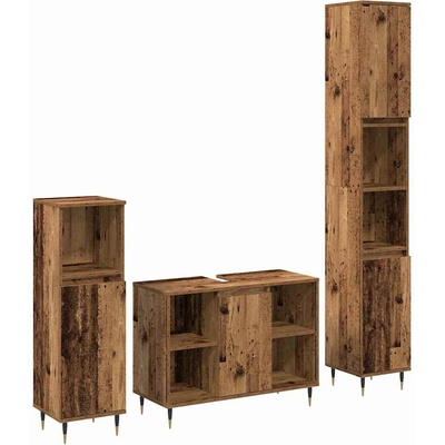 vidaXL Комплект мебели за баня 3 pcs Старо дърво Инженерно дърво (3378513)