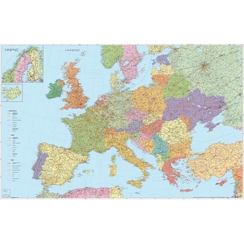 STIEFEL Nástenná mapa, 136x90 cm, kovový pás, Automapa Európy, STIEFEL
