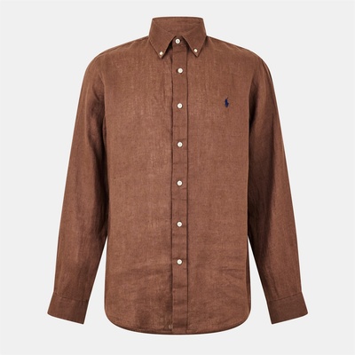 Ralph Lauren Риза с дълъг ръкав Polo Ralph Lauren Linen Long Sleeve Shirt - Fall Brown