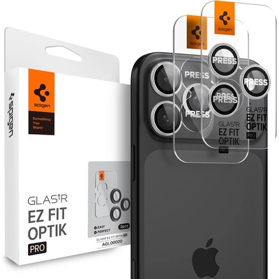 Spigen 2 комплекта предпазни стъклени лещи за камерата на iPhone 17 Pro, iPhone 17 Pro Max, iPhone 16 Pro, iPhone 16 Pro Max, iPhone 15 Pro, iPhone 15 Pro Max, iPhone 14 Pro, iPhone 14 Pro Max - Spigen Glass tR EZ Fit Optik Pro Lens Protector 2 Pack (среб