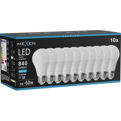 Mexen Nova 10x LED крушка E27, A60, 8W, Студена - 6500K, 840 lm - L100-E27-0865-01x10 (L100-E27-0865-01x10)