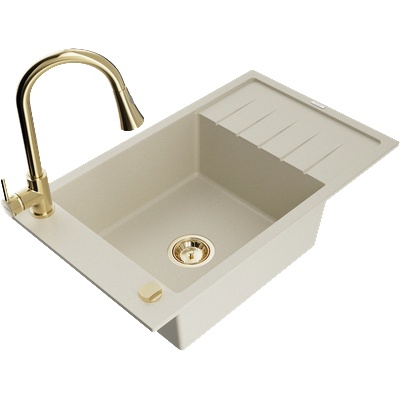 Mexen Elias гранитна мивка, 1-камерна с отцедник и кухненски смесител Elia, бежова - 6511-69-670101-50 (6511-69-670101-50)