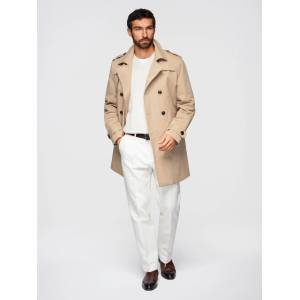 Ombre Clothing Елегантно мъжко двуредно палто SLIM FIT с колан - бежово V1 OM-COLC-0146 Ombre Clothing Ombre Clothing | Bezhov | МЪЖЕ | S