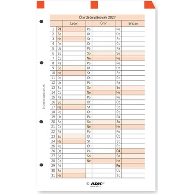 ADK Formulář Čtvrtletní plánování A5 2027 2 listy