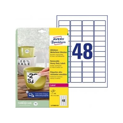 Etikety polyesterové 45,7x21,2mm Avery A4 biele odnímateľné 20 hárkov