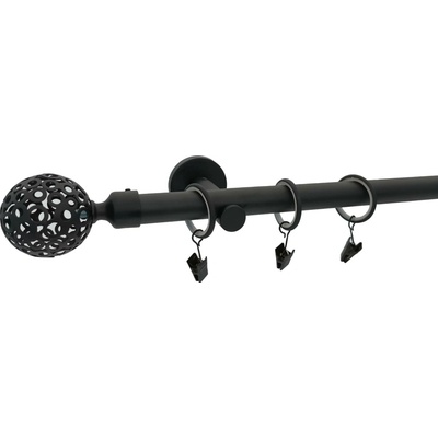 KovovégarnýžeCZ Garnýž Huglo modern 19 mm černá matná Jednořadá 240 cm Kroužky s žabkou