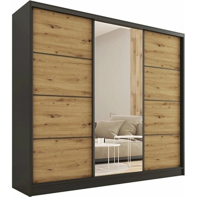 Nejlevnější nábytek Harazia se zrcadlem 200 černý mat / dub artisan