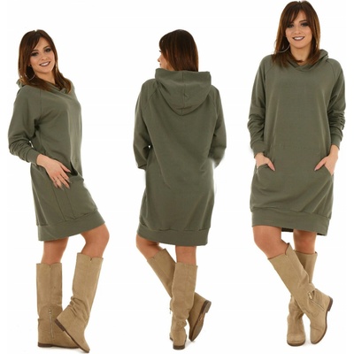 Fashionweek dámske mikinové šaty s kapucňou a dlhým rukávom MF237 Khaki