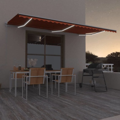 vidaXL Automatická markýza LED a senzor větru 600x300 cm oranžovohnědá