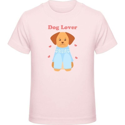Premium tričko pro děti Nápis Dog Lover a pejsek Křídová růžová