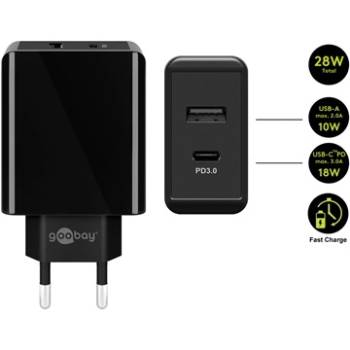 Goobay 28W USB-A/USB-C бързо зарядно устройство, черно 44960 (44960)