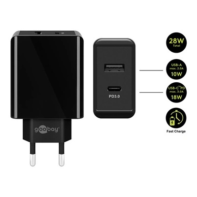 Goobay 28W USB-A/USB-C бързо зарядно устройство, черно 44960 (44960)