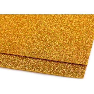 Pěnová guma Moosgummi s glitry 20x30 cm, střední, 4 zlatá stř.