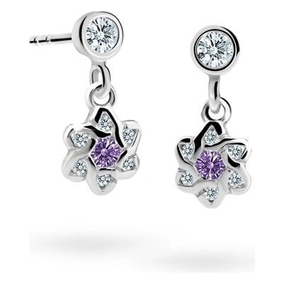 Danfil dětské náušnice kytičky C2149 z bílého zlata s kamínky Amethyst zapínání balónek