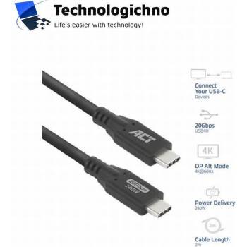 ACT Type C - Type C 240W 2m Black 20Gbps (EWENT-ACT-CAB-AC7422)