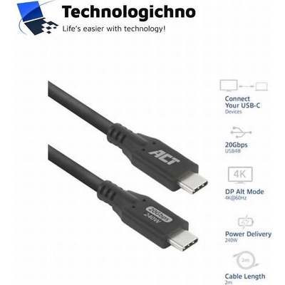 ACT Type C - Type C 240W 2m Black 20Gbps (EWENT-ACT-CAB-AC7422)