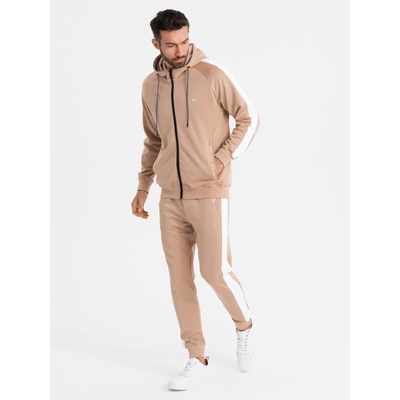 Ombre Clothing Мъжки суитшърт с качулка и цип + панталони джогър - бежов V4 Z118 Ombre Clothing Ombre Clothing | Bezhov | МЪЖЕ | L
